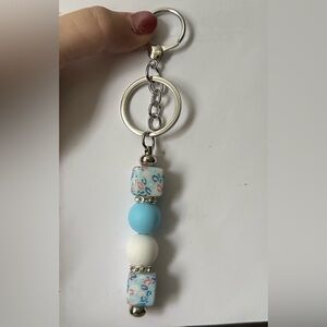 Silver and Blue Beaded Keychain